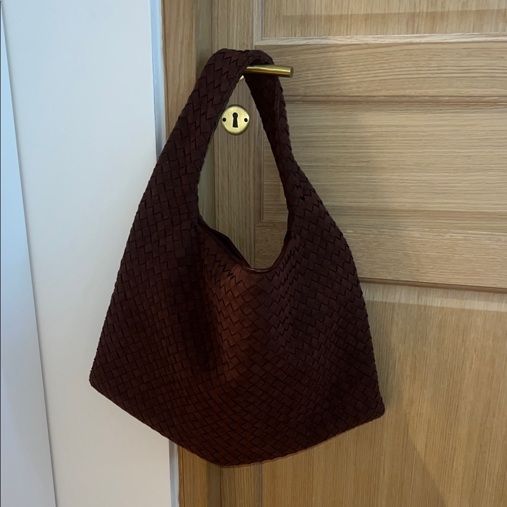 Large Brown Woven Leather Hobo Bag